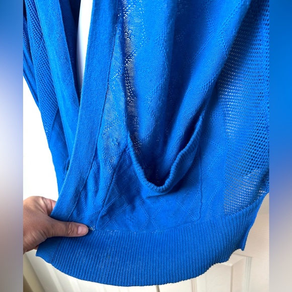 Anthro SPARROW Crystal Coast Cardigan Sweater Blue Pointelle Knit Linen Hoodie - Picture 6 of 14